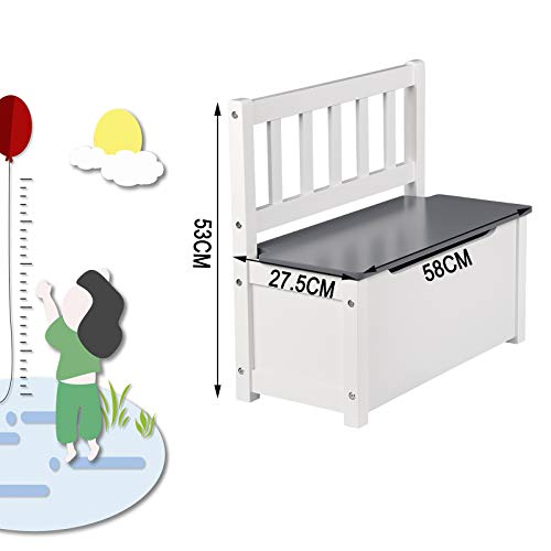 WOLTU Kindertruhenbank, Kindersitzbank mit Stauraum, Spielzeugkiste zum Sitz und Aufbewahrung , 58x26x53cm, passend zu Sitzgruppe, Weiß+Grau - 5
