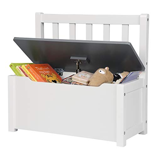 WOLTU Kindertruhenbank, Kindersitzbank mit Stauraum, Spielzeugkiste zum Sitz und Aufbewahrung , 58x26x53cm, passend zu Sitzgruppe, Weiß+Grau - 6