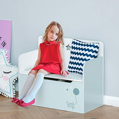 HOMCOM Kindersitzbank mit Stauraum 2-in-1 Truhenbank Spielzeugkiste Aufbewahrungstruhe 3-6 Jahre Kindermöbel Hellblau 60 x 30 x 50 cm - 2
