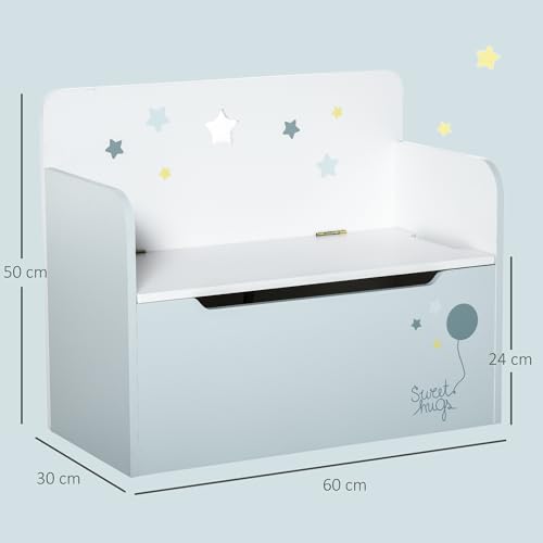 HOMCOM Kindersitzbank mit Stauraum 2-in-1 Truhenbank Spielzeugkiste Aufbewahrungstruhe 3-6 Jahre Kindermöbel Hellblau 60 x 30 x 50 cm - 3