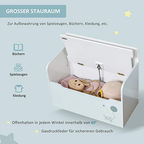 HOMCOM Kindersitzbank mit Stauraum 2-in-1 Truhenbank Spielzeugkiste Aufbewahrungstruhe 3-6 Jahre Kindermöbel Hellblau 60 x 30 x 50 cm - 5