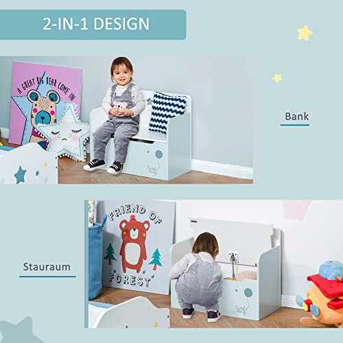 HOMCOM Kindersitzbank mit Stauraum 2-in-1 Truhenbank Spielzeugkiste Aufbewahrungstruhe 3-6 Jahre Kindermöbel Hellblau 60 x 30 x 50 cm - 6
