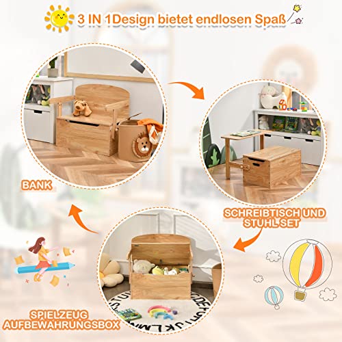 COSTWAY 3 in 1 Kinder-Aktivitätstisch Set mit Schreibtisch Sitzbank Aufbewahrungsbox, Kinder Sitzgarnitur Holzspielzeug Bank für Kindergarten Spielzimmer 60x34x57cm - 2