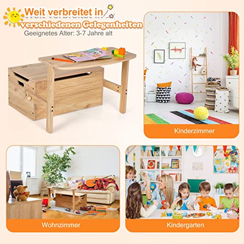 COSTWAY 3 in 1 Kinder-Aktivitätstisch Set mit Schreibtisch Sitzbank Aufbewahrungsbox, Kinder Sitzgarnitur Holzspielzeug Bank für Kindergarten Spielzimmer 60x34x57cm - 4