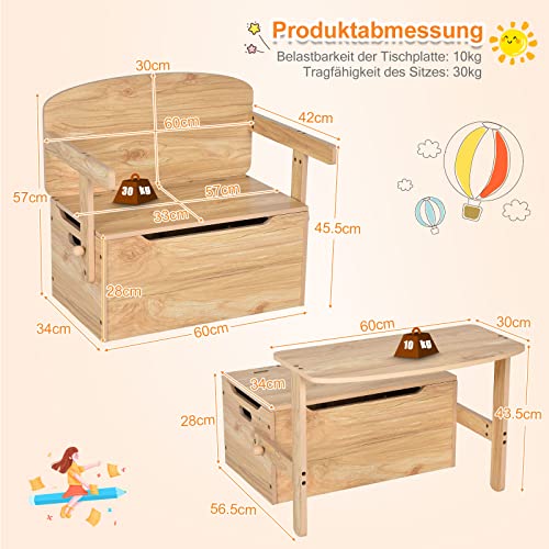 COSTWAY 3 in 1 Kinder-Aktivitätstisch Set mit Schreibtisch Sitzbank Aufbewahrungsbox, Kinder Sitzgarnitur Holzspielzeug Bank für Kindergarten Spielzimmer 60x34x57cm - 5
