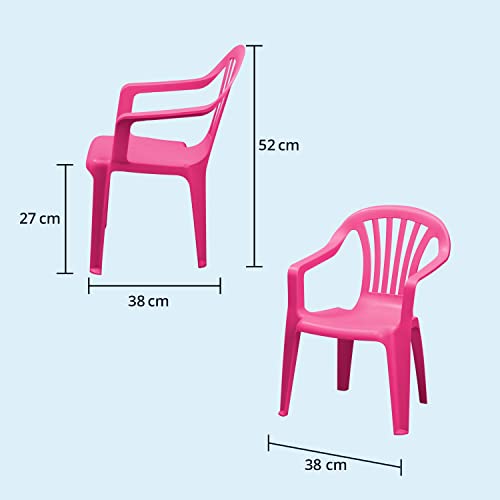 KHG Kinderstuhl mit Armlehne in Rosa, Gartenstuhl, Sessel für Kinder mit 27 cm Sitzhöhe | aus Kunststoff stapelbar, kippsicher, wetterbeständig | Sitzgelegenheit für Innen- und Außenbereich - 2