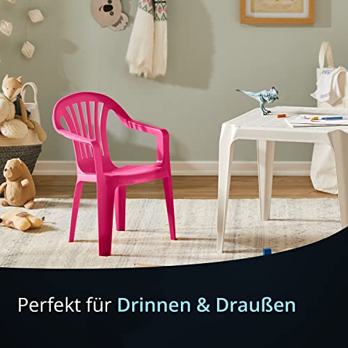 KHG Kinderstuhl mit Armlehne in Rosa, Gartenstuhl, Sessel für Kinder mit 27 cm Sitzhöhe | aus Kunststoff stapelbar, kippsicher, wetterbeständig | Sitzgelegenheit für Innen- und Außenbereich - 3