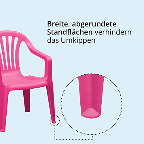 KHG Kinderstuhl mit Armlehne in Rosa, Gartenstuhl, Sessel für Kinder mit 27 cm Sitzhöhe | aus Kunststoff stapelbar, kippsicher, wetterbeständig | Sitzgelegenheit für Innen- und Außenbereich - 7