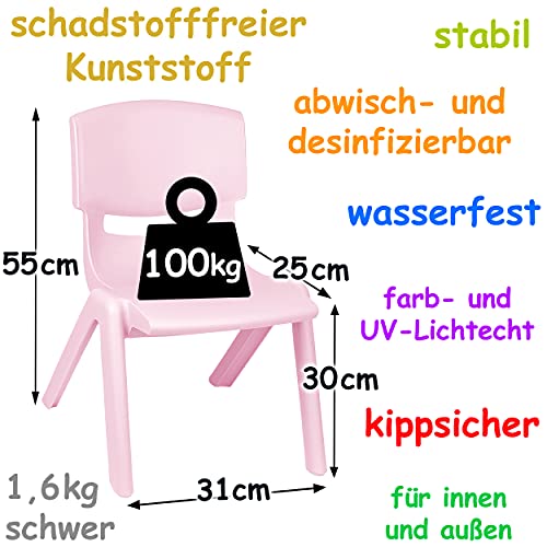 alles-meine.de GmbH Kinderstuhl / Stuhl _ Farbe wählbar _ rosa / rosé - Pastell - Plastik - bis 100 kg belastbar / kippsicher - für INNEN & AUßEN - 0 - 99 Jahre - stapelbar - Gar.. - 4