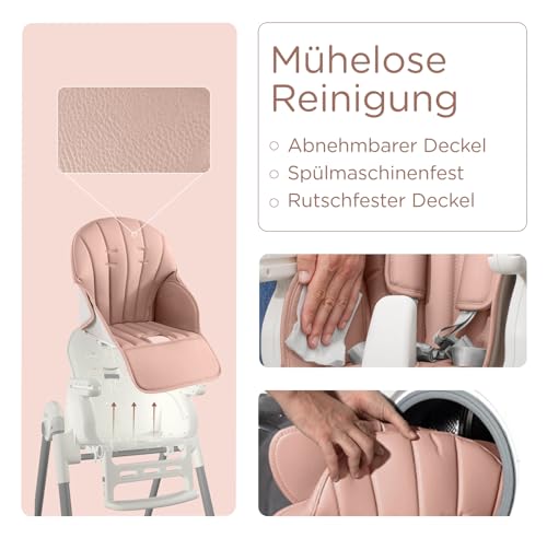 KÜB 3-in-1 Faltbarer Hochstuhl für Babys | Multifunktionaler Kinderhochstuhl für Kleinkinder | Sitz und Tablett Abnehmbar | 7-fach höhenverstellbar & 4-fach neigbar | 2 feststellbare Räder (Rosa) - 3