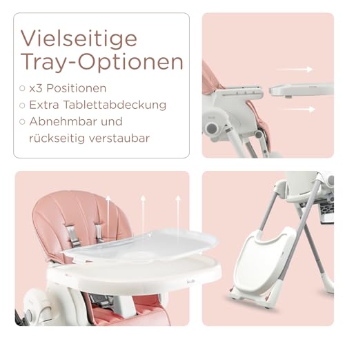 KÜB 3-in-1 Faltbarer Hochstuhl für Babys | Multifunktionaler Kinderhochstuhl für Kleinkinder | Sitz und Tablett Abnehmbar | 7-fach höhenverstellbar & 4-fach neigbar | 2 feststellbare Räder (Rosa) - 6