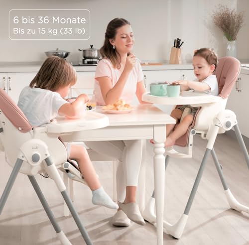 KÜB 3-in-1 Faltbarer Hochstuhl für Babys | Multifunktionaler Kinderhochstuhl für Kleinkinder | Sitz und Tablett Abnehmbar | 7-fach höhenverstellbar & 4-fach neigbar | 2 feststellbare Räder (Rosa) - 7