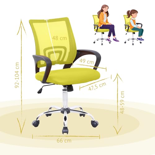 SVITA Cydney Kinder Schreibtischstuhl Bürostuhl Netzbezug Drehstuhl Stuhl Schreibtisch (Gelb) - 3