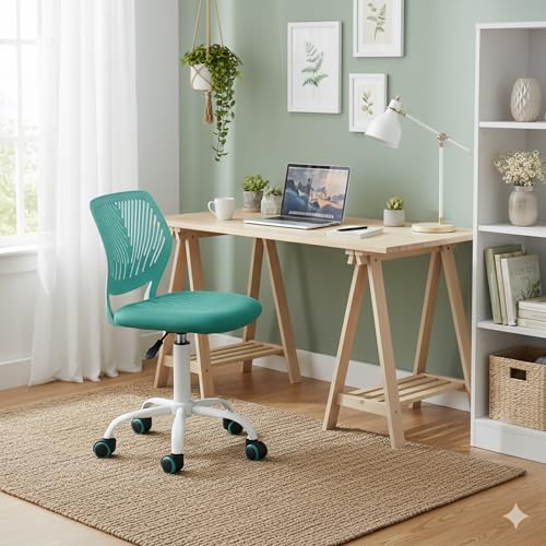 Homy Casa Schreibtischstuhl Verstellbarer drehbarer Bürostuhl Stoffsitz Ergonomischer Arbeitsstuhl ohne Armlehne Türkis - 6