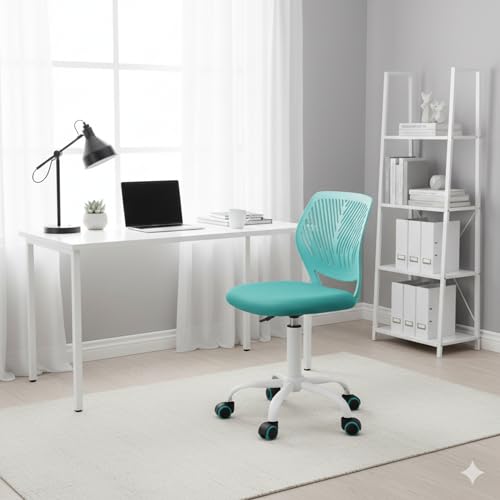 Homy Casa Schreibtischstuhl Verstellbarer drehbarer Bürostuhl Stoffsitz Ergonomischer Arbeitsstuhl ohne Armlehne Türkis - 7