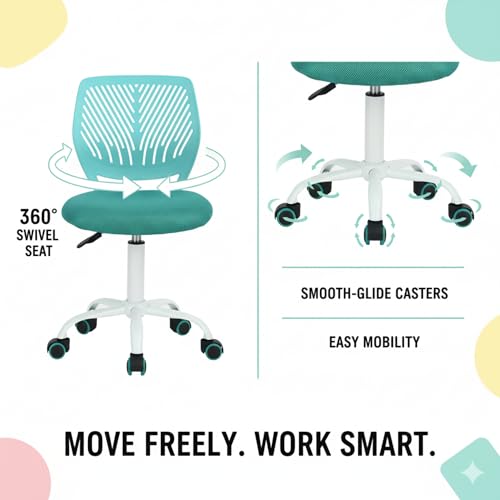 Homy Casa Schreibtischstuhl Verstellbarer drehbarer Bürostuhl Stoffsitz Ergonomischer Arbeitsstuhl ohne Armlehne Türkis - 8