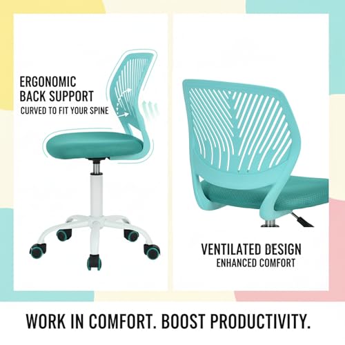 Homy Casa Schreibtischstuhl Verstellbarer drehbarer Bürostuhl Stoffsitz Ergonomischer Arbeitsstuhl ohne Armlehne Türkis - 9