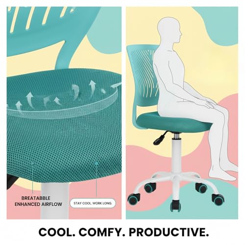 Homy Casa Schreibtischstuhl Verstellbarer drehbarer Bürostuhl Stoffsitz Ergonomischer Arbeitsstuhl ohne Armlehne Türkis - 11