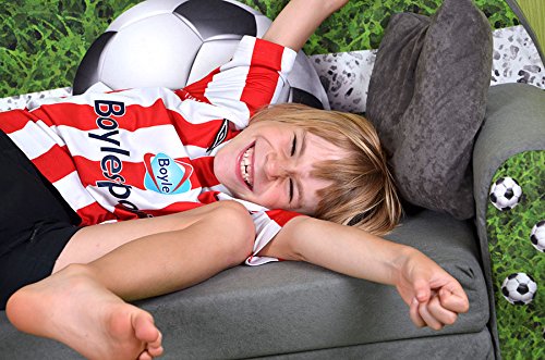 FORTISLINE Kindersofa Kindercouch Aufklappen Bettfunktion + Hocker W319 2 Viele Muster (Football) - 2