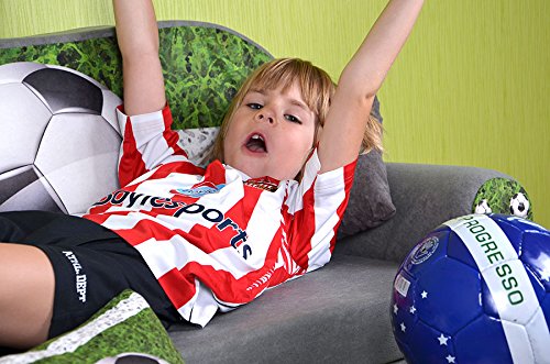 FORTISLINE Kindersofa Kindercouch Aufklappen Bettfunktion + Hocker W319 2 Viele Muster (Football) - 4