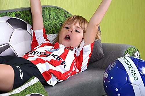 FORTISLINE Kindersofa Kindercouch Aufklappen Bettfunktion + Hocker W319 2 Viele Muster (Football) - 6