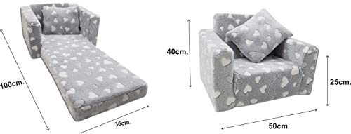 Odolplusz Kindersessel Mini-Sessel Kinderstuhl Relaxsessel Kuschelsessel (Herzen grau + Weiss/pink) - 8