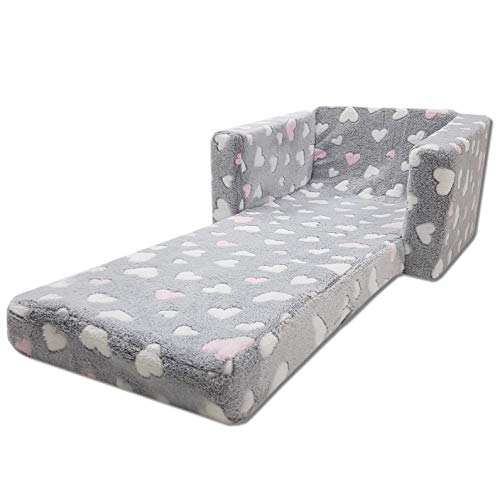 Odolplusz Kindersessel Mini-Sessel Kinderstuhl Relaxsessel Kuschelsessel (Herzen grau + Weiss/pink) - 5