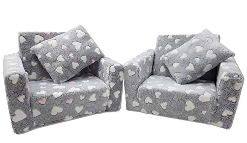 Odolplusz Kindersessel Mini-Sessel Kinderstuhl Relaxsessel Kuschelsessel (Herzen grau + Weiss/pink) - 7