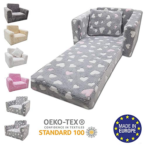 Odolplusz Kindersessel Mini-Sessel Kinderstuhl Relaxsessel Kuschelsessel (Herzen grau + Weiss/pink) - 9