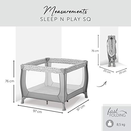 Hauck Laufstall Baby Sleep N Play SQ 90 x 90 cm, Laufgitter Baby ab Geburt bis 15 kg, Kompakt Faltbar, Reiselaufstall mit Tragetasche und Faltboden, Nordic Grau - 6