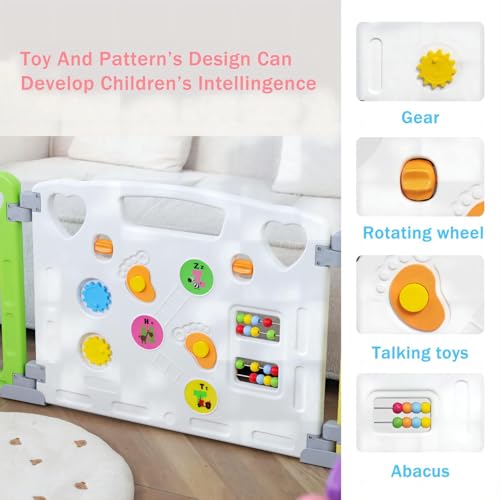 Laufgitter Laufstall Baby Absperrgitter Krabbelgitter Schutzgitter für Kinder aus Kunststoff mit Tür und Spielzeugboard (Klassisch-Set 14-Paneele) - 4