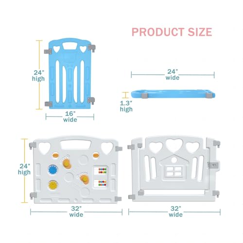 Laufgitter Laufstall Baby Absperrgitter Krabbelgitter Schutzgitter für Kinder aus Kunststoff mit Tür und Spielzeugboard (Klassisch-Set 14-Paneele) - 5