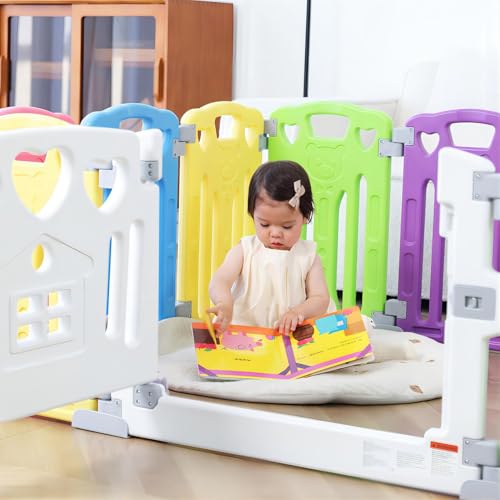 Laufgitter Laufstall Baby Absperrgitter Krabbelgitter Schutzgitter für Kinder aus Kunststoff mit Tür und Spielzeugboard (Klassisch-Set 14-Paneele) - 6