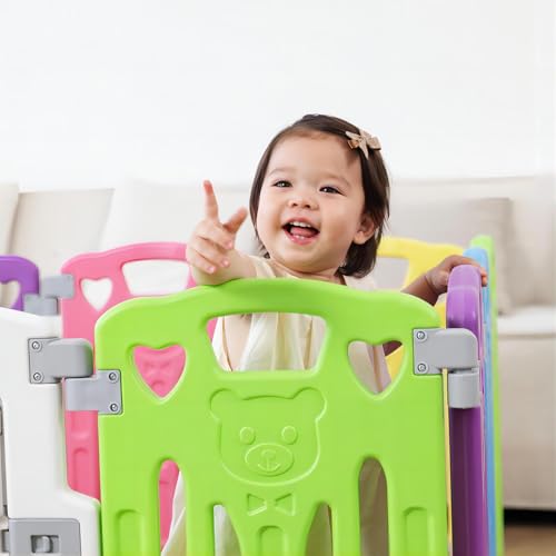 Laufgitter Laufstall Baby Absperrgitter Krabbelgitter Schutzgitter für Kinder aus Kunststoff mit Tür und Spielzeugboard (Klassisch-Set 14-Paneele) - 7