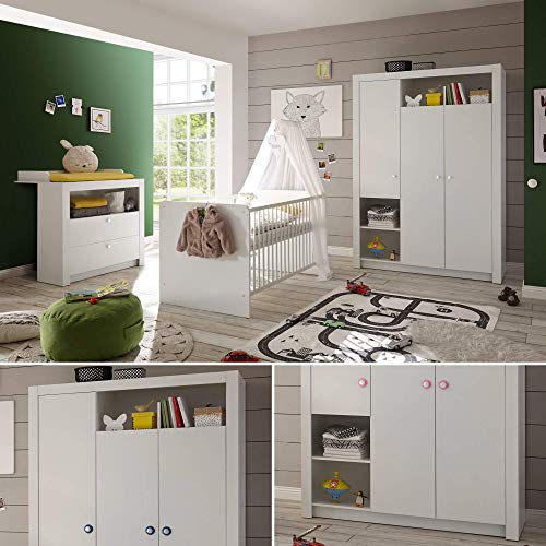 Stella Trading PAULA Eleganter Babyzimmer Kleiderschrank 3-türig – Vielseitiger Drehtürenschrank mit viel Stauraum in Weiß – 137 x 195 x 56 cm (B/H/T) - 8