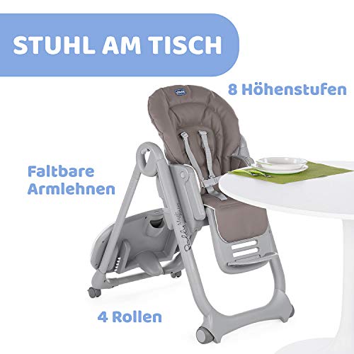 Chicco Polly Magic Relax Baby Hochstuhl ab Geburt bis 3 Jahre (15 kg), Verstellbarer Baby Hochstuhl inklusive Liegefunktion mit 4 Rädern, Kompakter Schließung, Spielbogen und Sitzverkleinerer - 4