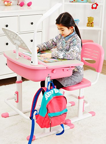 Leomark Ergonomisch SMART Kinderschreibtisch - Pinke Farbe - Schreibtisch mit Schublade und Stuhl höhenverstellbar für Kinder + Lampe, Kinderzimmer - 6