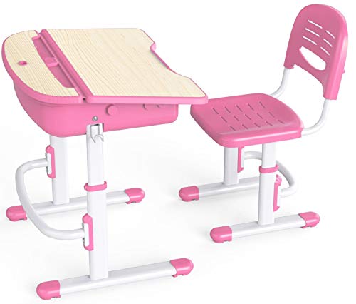 Leomark Ergonomisch SMART Kinderschreibtisch - Pinke Farbe - Schreibtisch mit Schublade und Stuhl höhenverstellbar für Kinder + Lampe, Kinderzimmer - 4