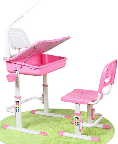 Leomark Ergonomisch SMART Kinderschreibtisch - Pinke Farbe - Schreibtisch mit Schublade und Stuhl höhenverstellbar für Kinder + Lampe, Kinderzimmer - 7