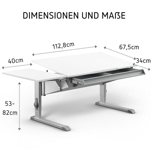 moll Sprinter mit Schublade und Side Top, höhenverstellbarer Kinderschreibtisch für Jungen und Mädchen, Korpus Weiß, Holzwerkstoff, 117,2cm (+40cm) x 70,5cm - 2