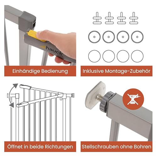 Hauck Treppenschutzgitter / Türschutzgitter Stop N Safe 2 incl. 9 cm Verlängerung, für Breiten 84 – 89 cm, ohne Bohren, Einhändiges Öffnen, Beidseitig Schwenkbar, Metall, Grau - 4