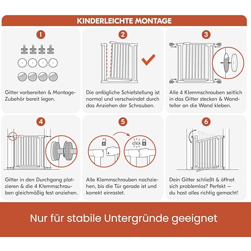 Hauck Treppenschutzgitter / Türschutzgitter Stop N Safe 2 incl. 9 cm Verlängerung, für Breiten 84 – 89 cm, ohne Bohren, Einhändiges Öffnen, Beidseitig Schwenkbar, Metall, Grau - 6