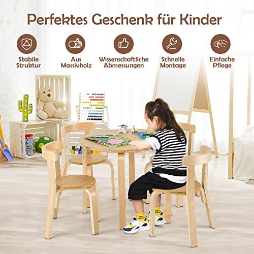 DREAMADE Kindertisch mit 4 Stühlen, Kindersitzgruppe aus Massivholz, Kindermöbel Set, Sitzgruppe für Kinder Mädchen und Jungen (Natur) - 2