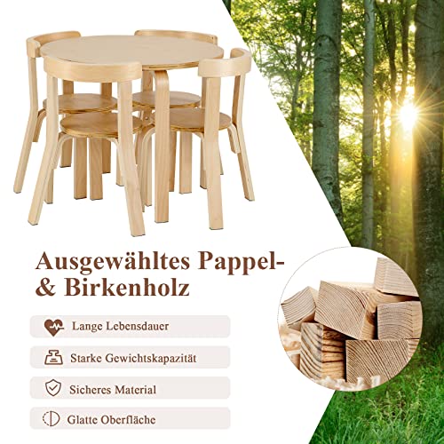 DREAMADE Kindertisch mit 4 Stühlen, Kindersitzgruppe aus Massivholz, Kindermöbel Set, Sitzgruppe für Kinder Mädchen und Jungen (Natur) - 3