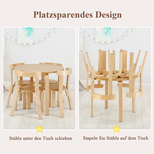 DREAMADE Kindertisch mit 4 Stühlen, Kindersitzgruppe aus Massivholz, Kindermöbel Set, Sitzgruppe für Kinder Mädchen und Jungen (Natur) - 5