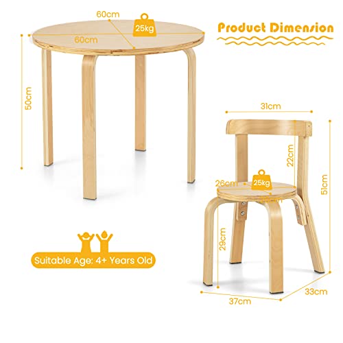 LIFEZEAL Kindertisch mit 4 Stühlen, Kindertischgruppe aus Massivholz, 5-teiliges Kindermöbel, Kinder, geeignet für Kinderzimmer & Kindergarten, bis zu 25 kg Belastbar (Natur) - 4