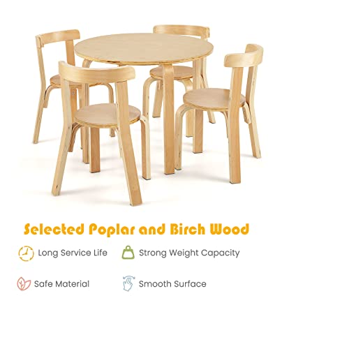 LIFEZEAL Kindertisch mit 4 Stühlen, Kindertischgruppe aus Massivholz, 5-teiliges Kindermöbel, Kinder, geeignet für Kinderzimmer & Kindergarten, bis zu 25 kg Belastbar (Natur) - 5