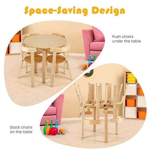 LIFEZEAL Kindertisch mit 4 Stühlen, Kindertischgruppe aus Massivholz, 5-teiliges Kindermöbel, Kinder, geeignet für Kinderzimmer & Kindergarten, bis zu 25 kg Belastbar (Natur) - 6