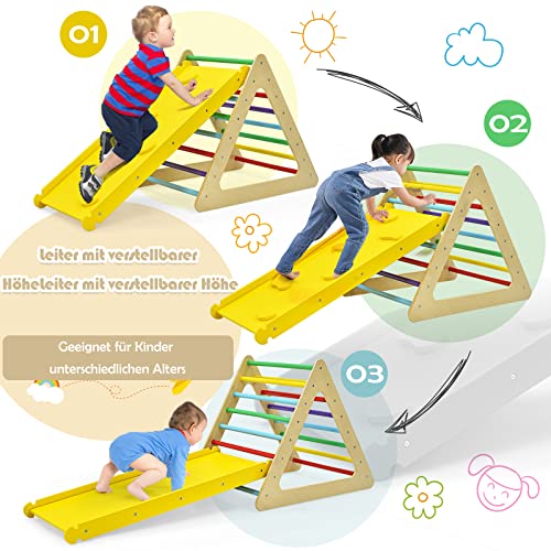 COSTWAY 3 in 1 Kletterdreieck & Leiter & Rutsche, Klettergerüst mit doppelseitigen Rampe, Sprossendreieck zum Klettern und Rutschen, für Kleinkinder ab 3 Jahren - 2