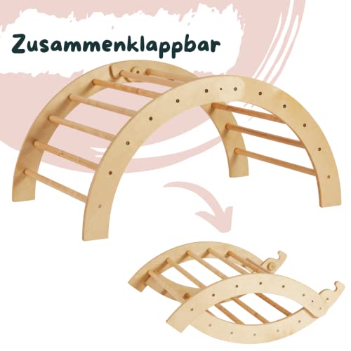 Montessori Kid® Kletterbogen 'Thilda' mit passenden Kissen | Klappbarer Pikler Bogen | Extra groß 105 x 73 x 53cm Spielbogen wippe | Bogenwippe Indoor Klettern | Klettergerüst Indoor - 3